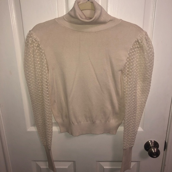 NWOT Zara Cream Turtle Neck Mesh Long Sleeves - Picture 1 of 6